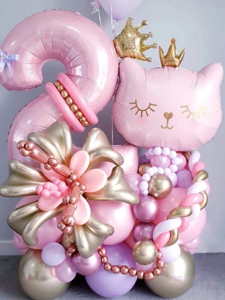 10 Uds gran corona gato globo de la cabeza Globos de papel de aluminio de gato lindo globo de helio de cumplea&ntilde;os decoraci&oacute;n infantil de juguetes Globos proveedor para eventos y fiestas-5