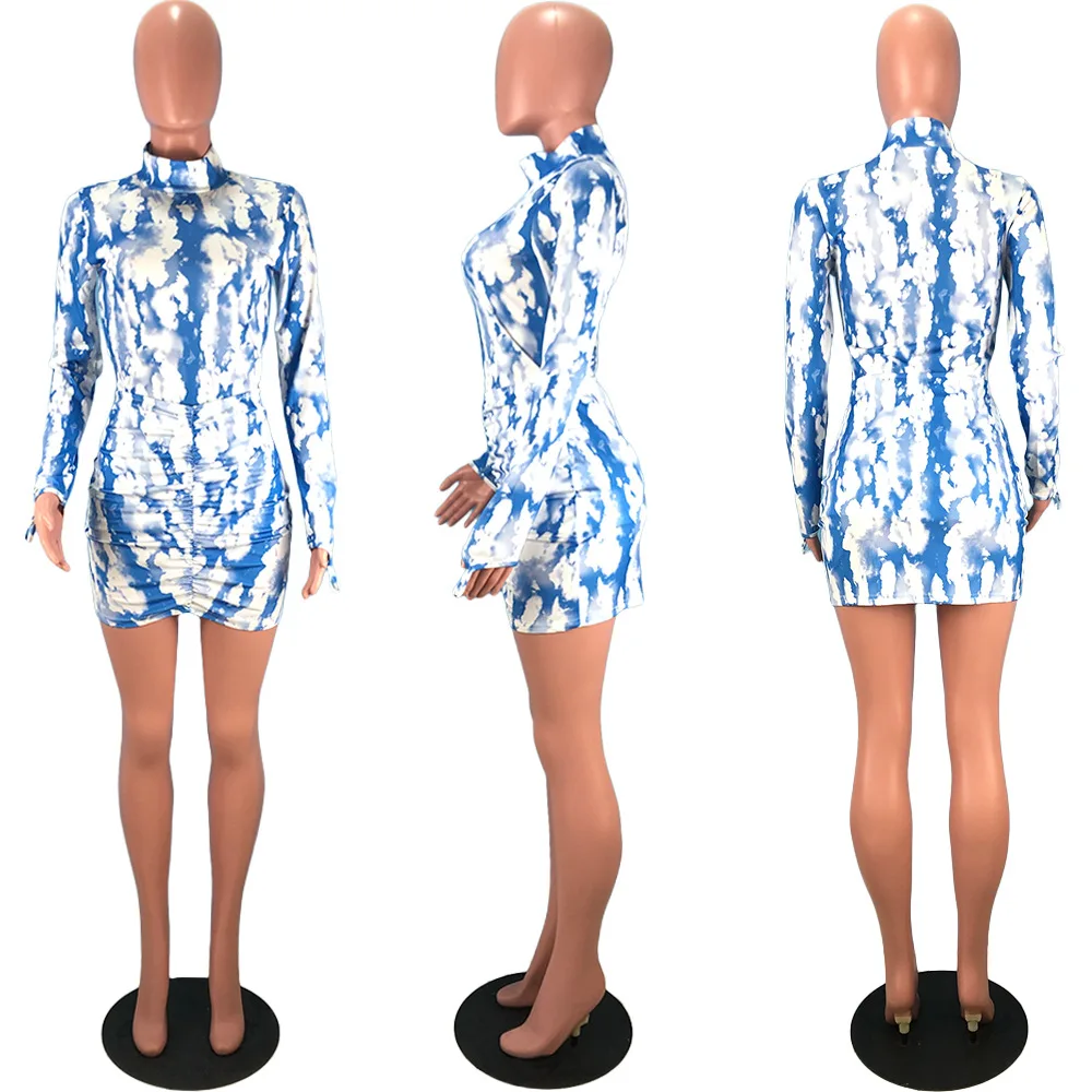 Повседневное женское платье мини-платье градиентного цвета с длинным рукавом