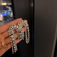 fyuan long tassel crystal drop earrings for women geometric asymmetry rhinestone earrings weddings jewelry accessories