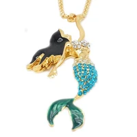 summer new hip hop set with diamond mermaid necklace pendant selling women and men jewelry retail wholesale
