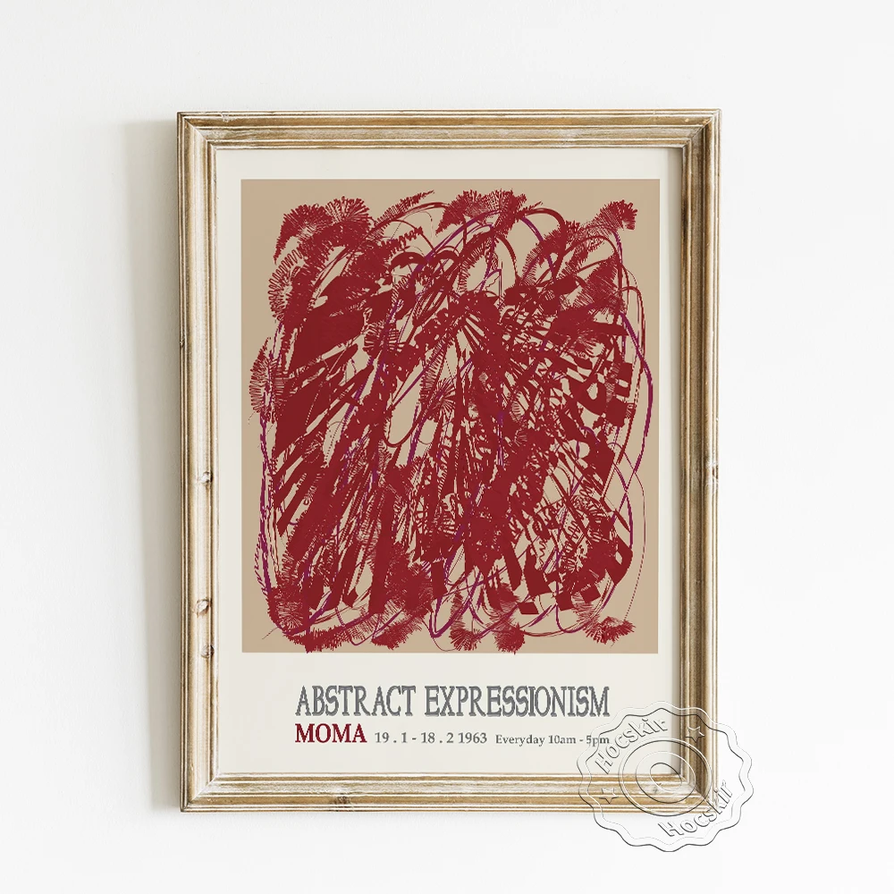 

Abstract Expressionism Exhibition Museum Poster, Splash Red Oil Painting, Hotel Bedroom Living Room Wall Pictures Art Decoration