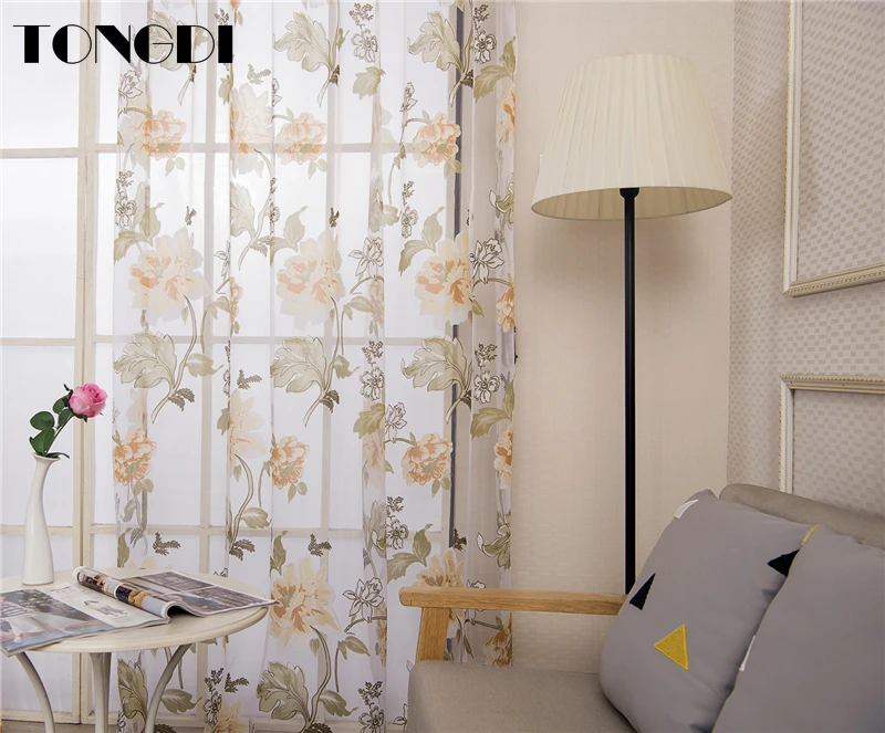 Элегантные шторы TONGDI с цветочным принтом прозрачные белые тюлевые украшения на