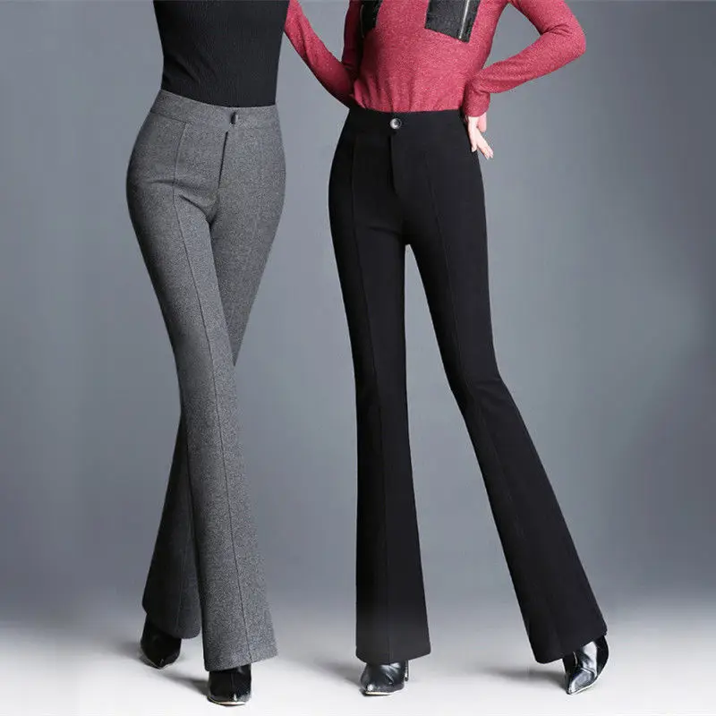 

Woolen Pants Women's Flared Pants 2023 Autumn Winter High Waisted Casual Elastic Straight Pants Office Lady Women Trousers X818