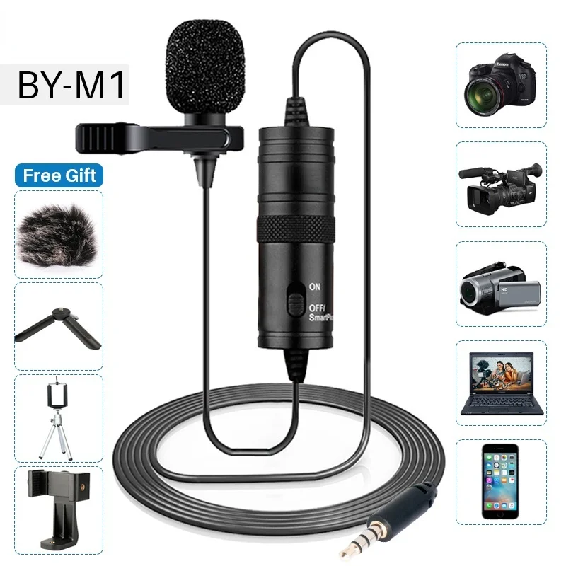 

BY-M1 3.5mm Lavalier Lapel Microphone Smartphone DSLR Recording Video Record Microphone for iPhone 12 Pro Max Live