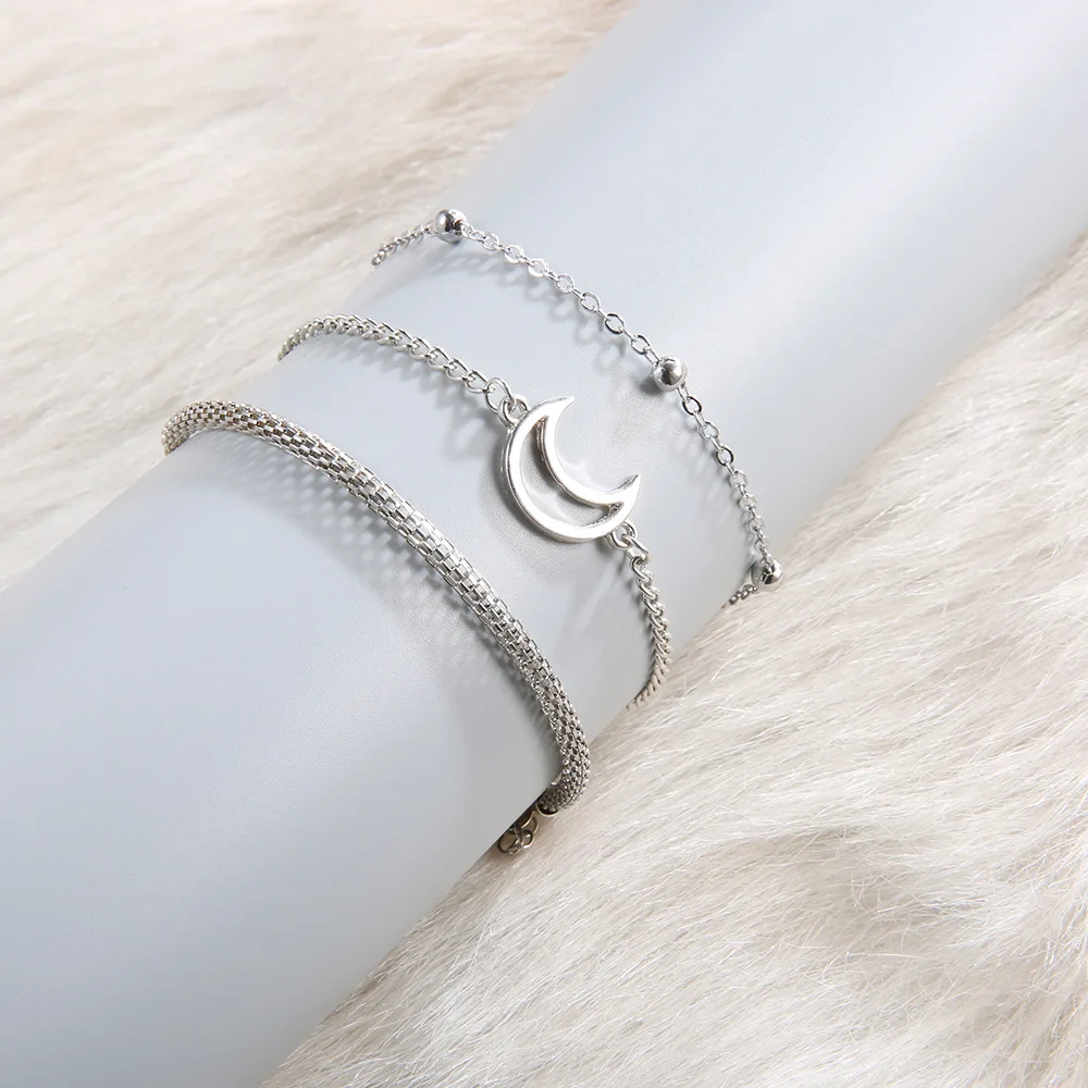 В богемном стиле серебристо-цепочкой и полумесяцем браслеты комплект ювелирных