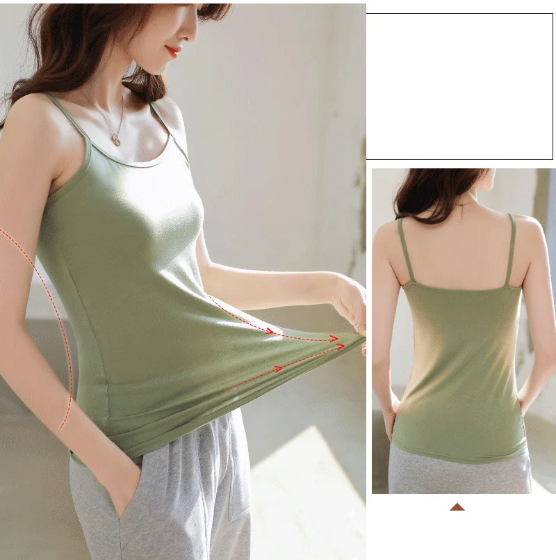 

New Casual Spaghetti Strap Cami Women Fitness Cotton Tank Top Spring Summer Vest Stretch Undershirt Camisole Streetwear Tops