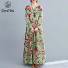 Платье EaseHut женское из хлопка и льна, винтажное повседневное свободное Макси-платье с цветочным принтом, круглым вырезом и длинным рукавом, на весну и осень