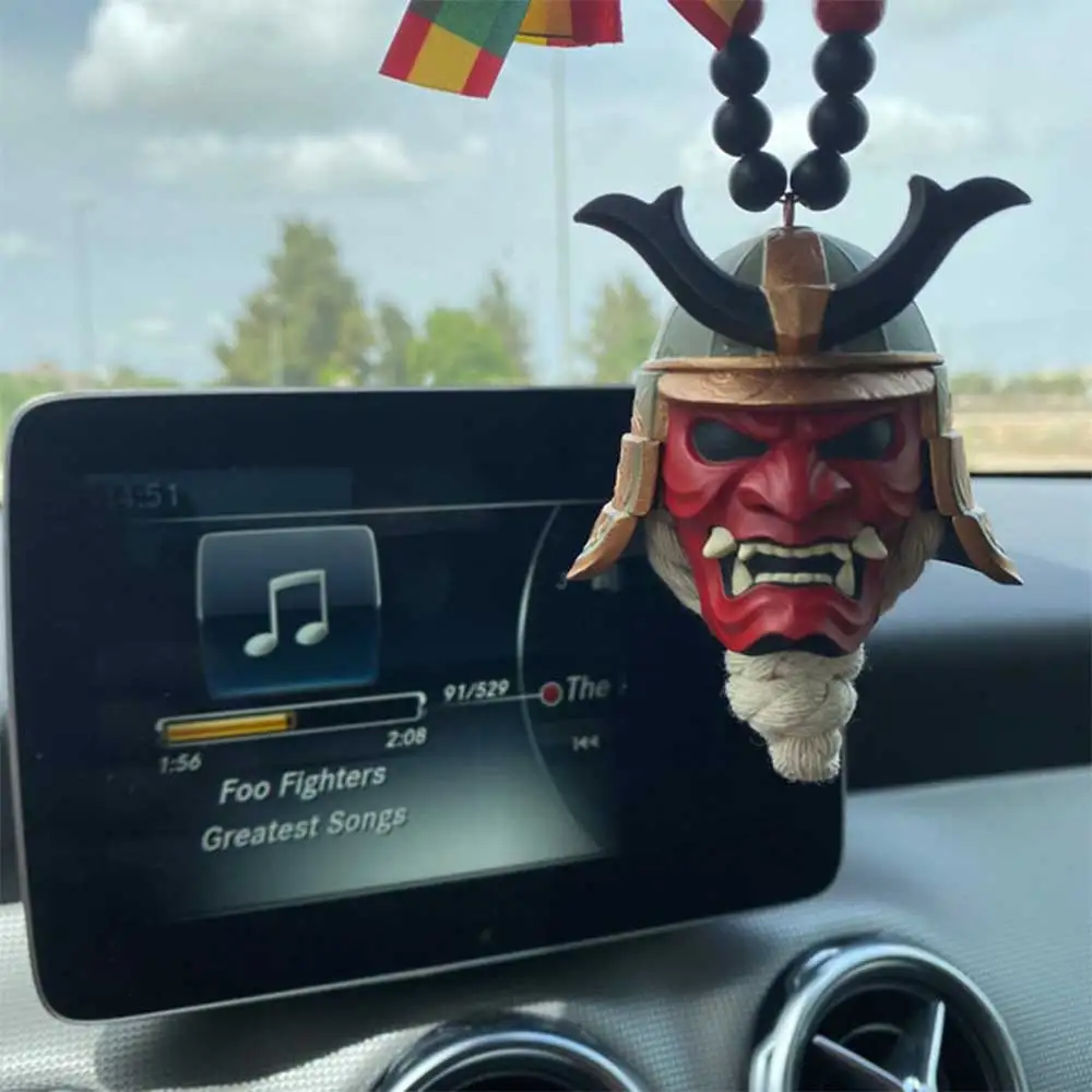 

Japanese Oni Samurai Helmet Car Hanging accessor Face Protective Samurai cosplay Masks Decoration Car Rear View Mirror Pendant