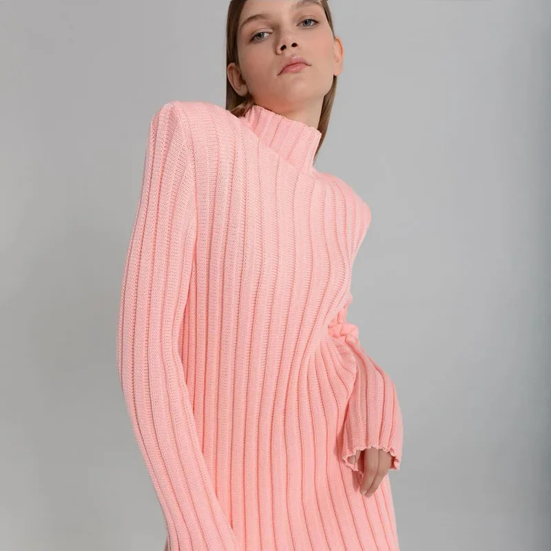 Модный трикотажный костюм в рубчик новинка 2021 свитер с длинным рукавом и штаны