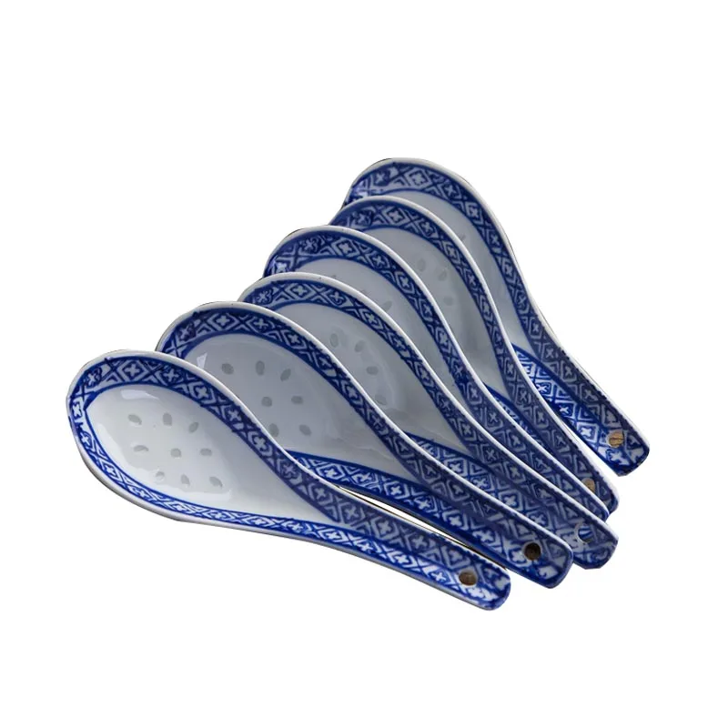 Китайская сине белая фарфоровая ложка для риса 4 шт./лот винтажные керамические