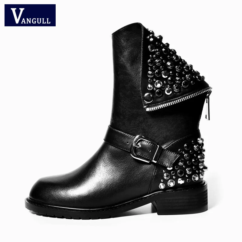 Ботинки из натуральной кожи осенне зимние ботильоны на квадратном каблуке с