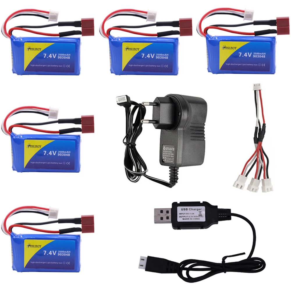 

7.4V Lipo Battery with Charger cable for Wltoys A949 A959 A969 A979 K929 RC Cars Helicopter Boat Spare Parts 7.4V 2500mah 903048