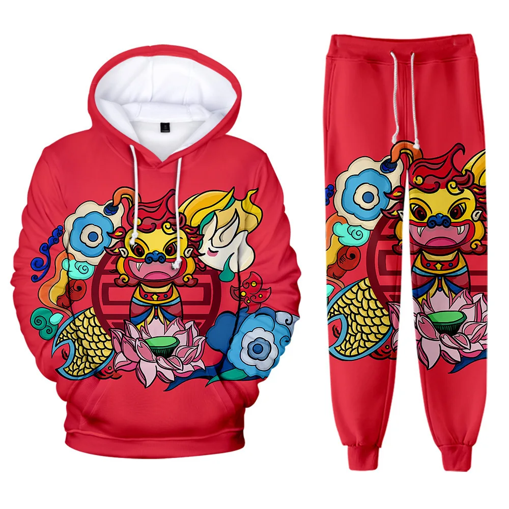 

2020 New 3D Print kylin Hip hop Harajuku Long-sleeved Hooded 2Pcs Women/Men Autumn Winter Casual Tracksuit Hoodies Pants