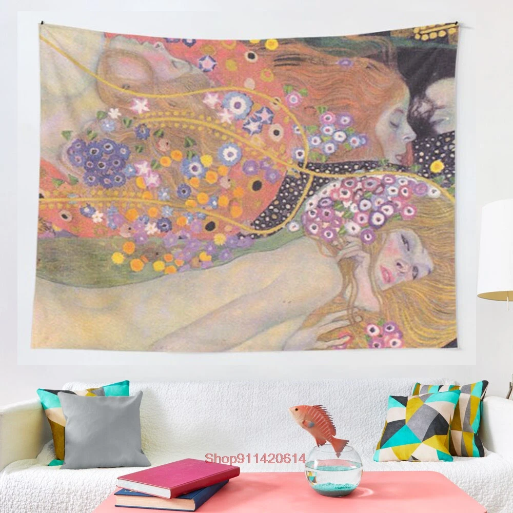 WATER SNAKES GUSTAV KLIMT tapestry wall decoration witchcraft Bohemian Hippie home mattress yoga mat | Дом и сад