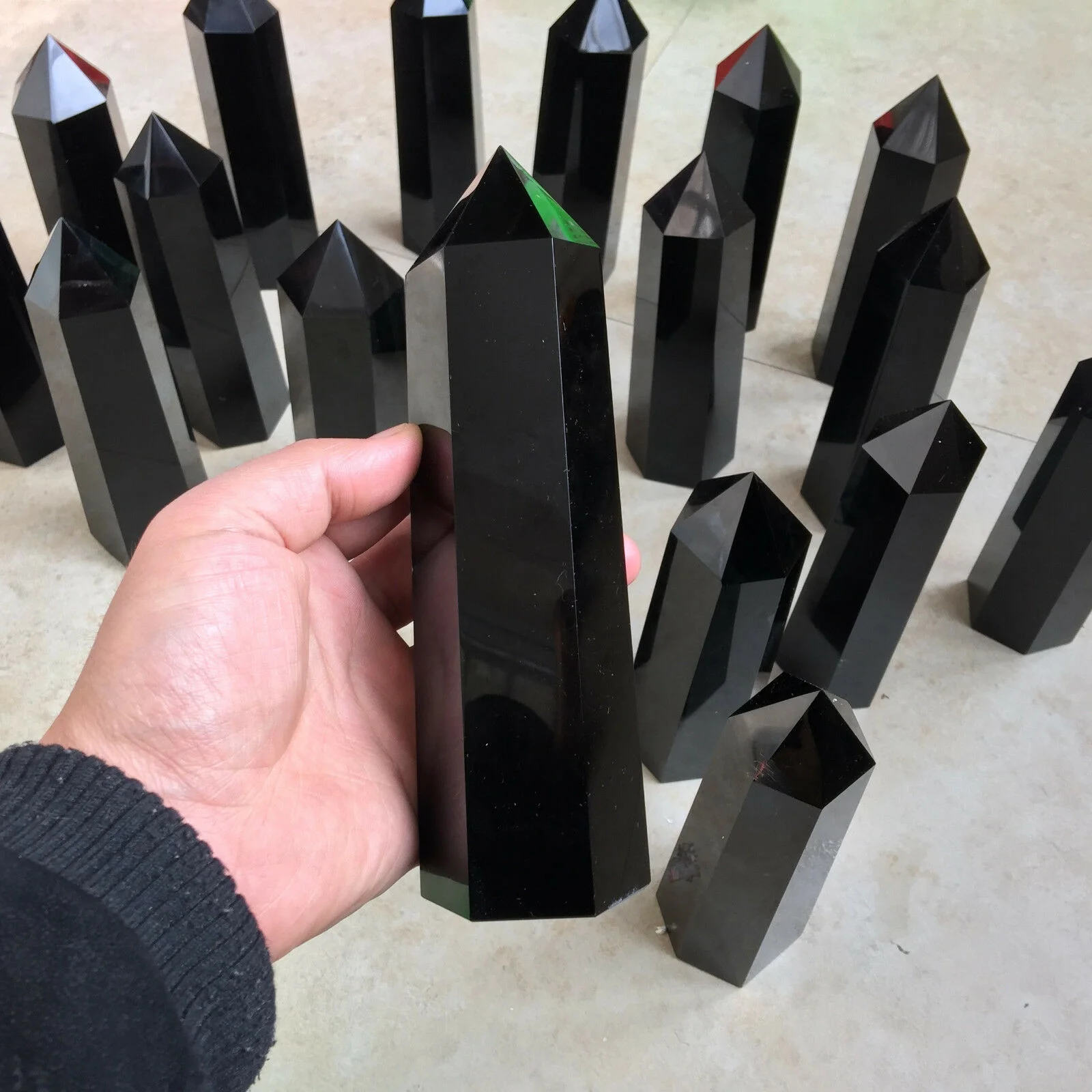 

natural obsidian quartz crystal obelisk wand point healing 1X