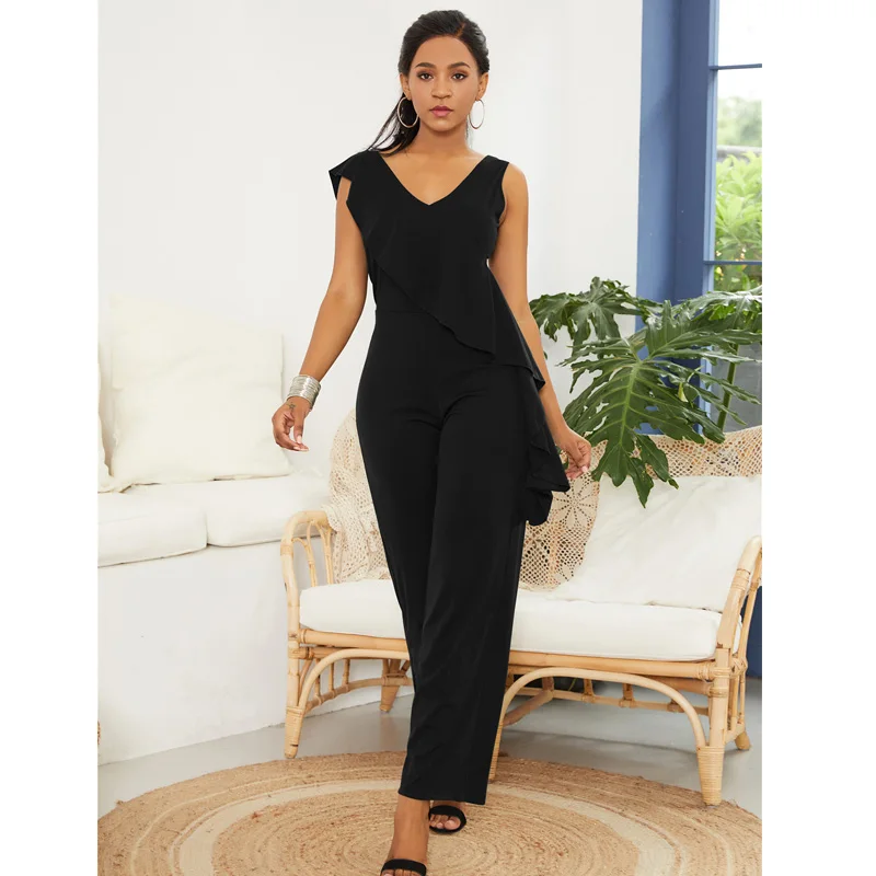 Зеленый комбинезон с оборками элегантные прямые комбинезоны для женщин 2019