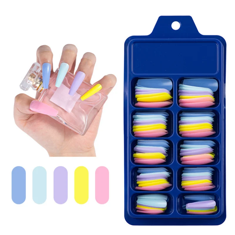 

100Pcs Colorful Acrylic False Long Coffin Nails Fake Nails Flat Shape Art Tips Natural Full Cover Fake Nail Tips Manicure Tools