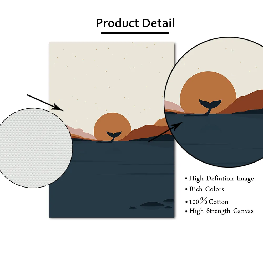 Абстрактная живопись восход солнца холст плакат морской Кит настенные