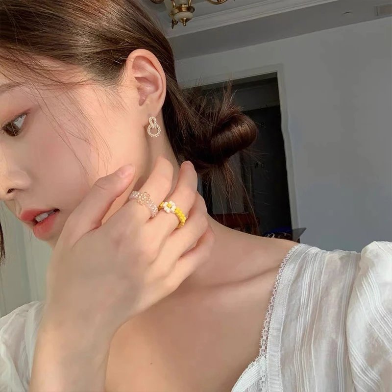 Модное Трендовое корейское кольцо ручной работы многоцветное маленькое желтое
