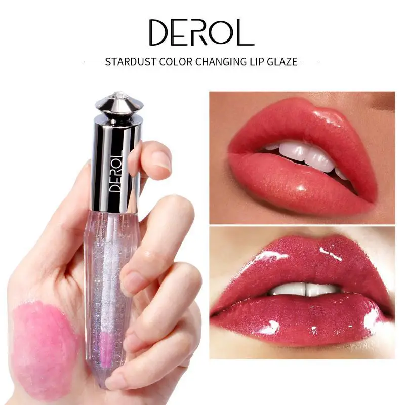 

Derol Brand stardust color changing lip glaze temperature sense color shimmery moist and repair lip golss beauty makeup