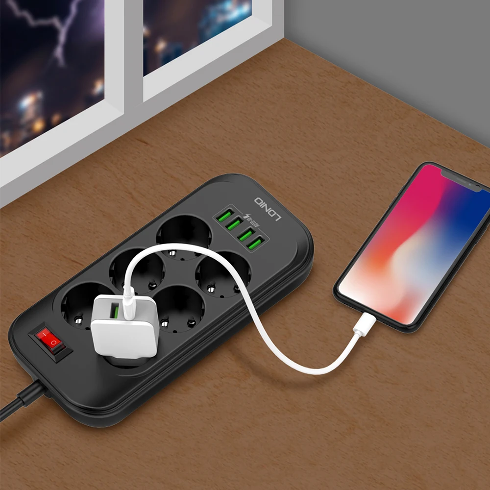 Сетевой фильтр с европейской вилкой USB-порт для зарядки 3 4 А USB-адаптера 6 розеток