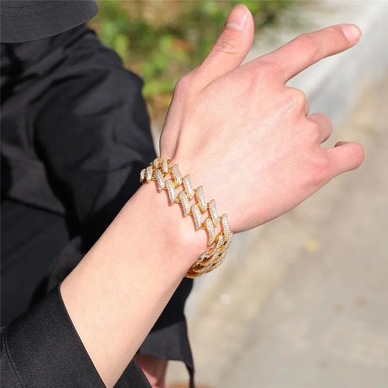 Браслеты из кубинской цепи Майами мужские Ширина 20 мм полный кубический циркон