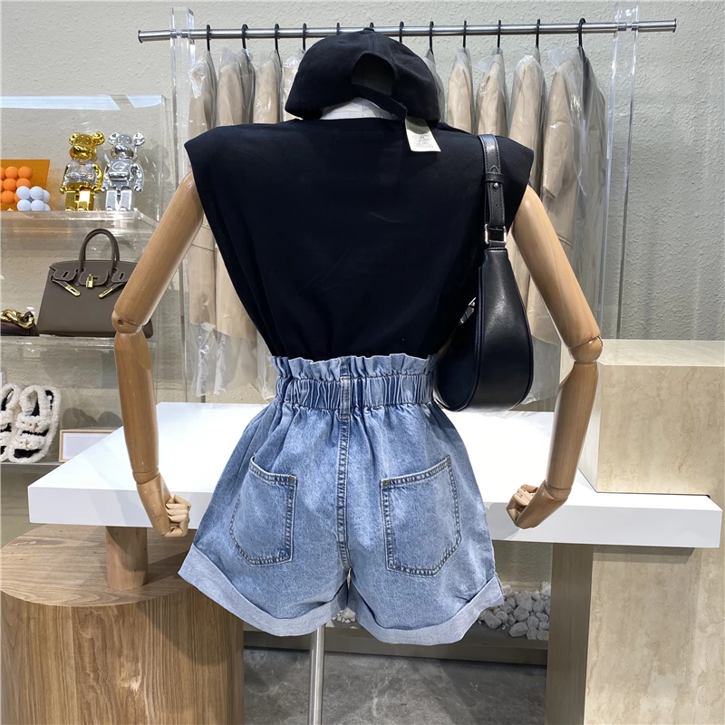 

2021 New Design Sense Zipper High Waist Retro Wash Jean Shorts Loose Hem Thin All-match A-word Wide-leg Pants Hot Pants