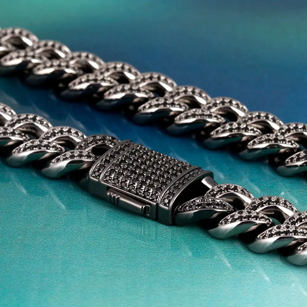 12 мм Bling Iced Out Майами кубинская звено цепи черный 18/20 дюймов ожерелье с Cz микро-набор Высокое качество раппер цепи хип хоп ювелирные изделия
