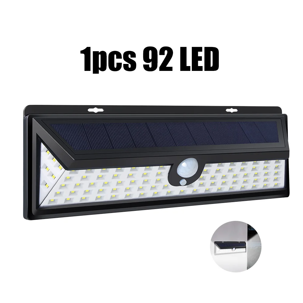 92 LED 30/42/92 светодиодный солнечный свет сада движения Сенсор ночного безопасности Солнечный настенный светильник с дистанционным управлением Управление Водонепроницаемый открытый двор - Испускаемый цвет: 92 LED