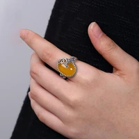 925 sterling silver big ring women 1612mm natural beeswax stone with plum pattern fashion ring for women jewelry