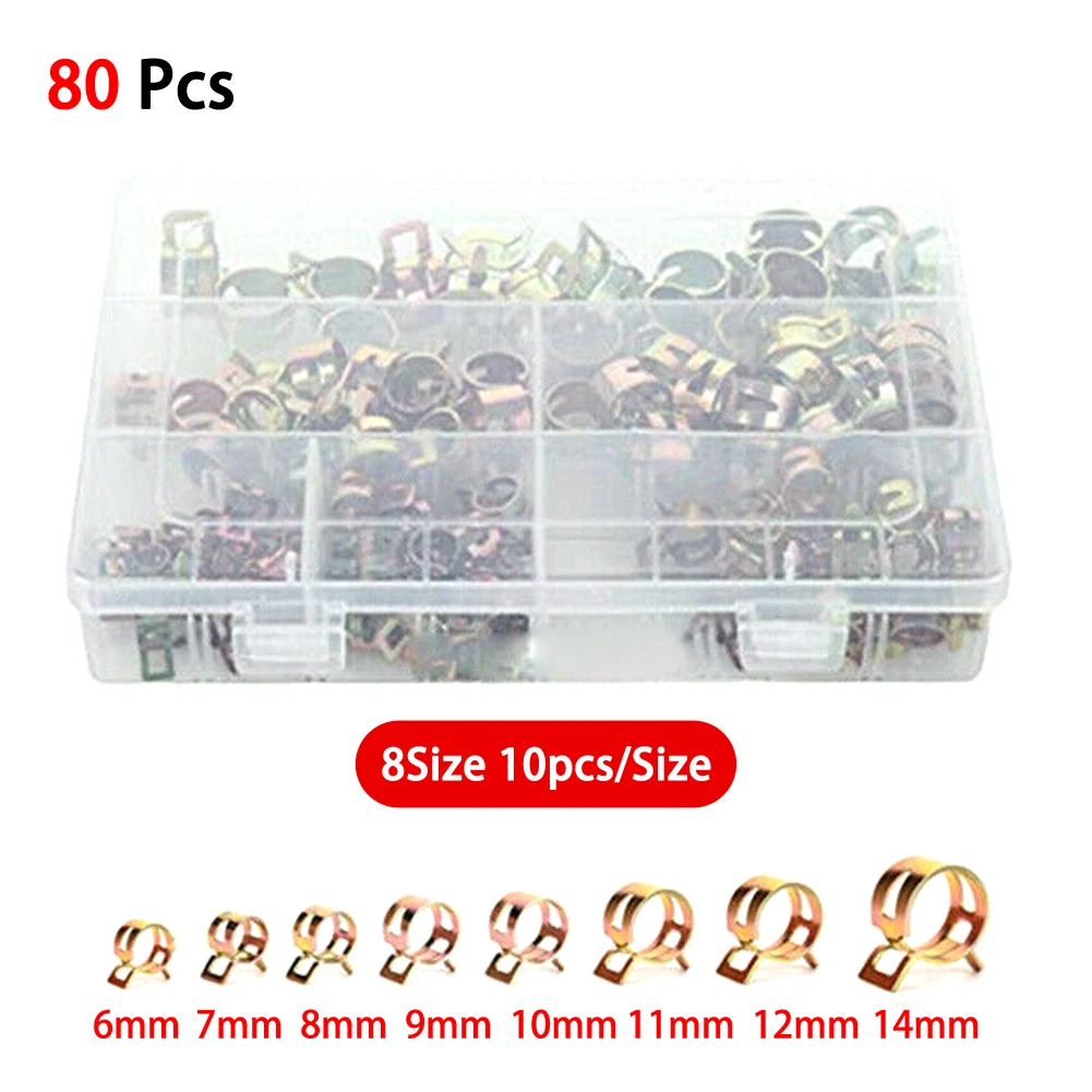 

80PCS Strong Spring Clips Hose Clamps For Holding Tight On Fuel/Vacuum/Water Hose
