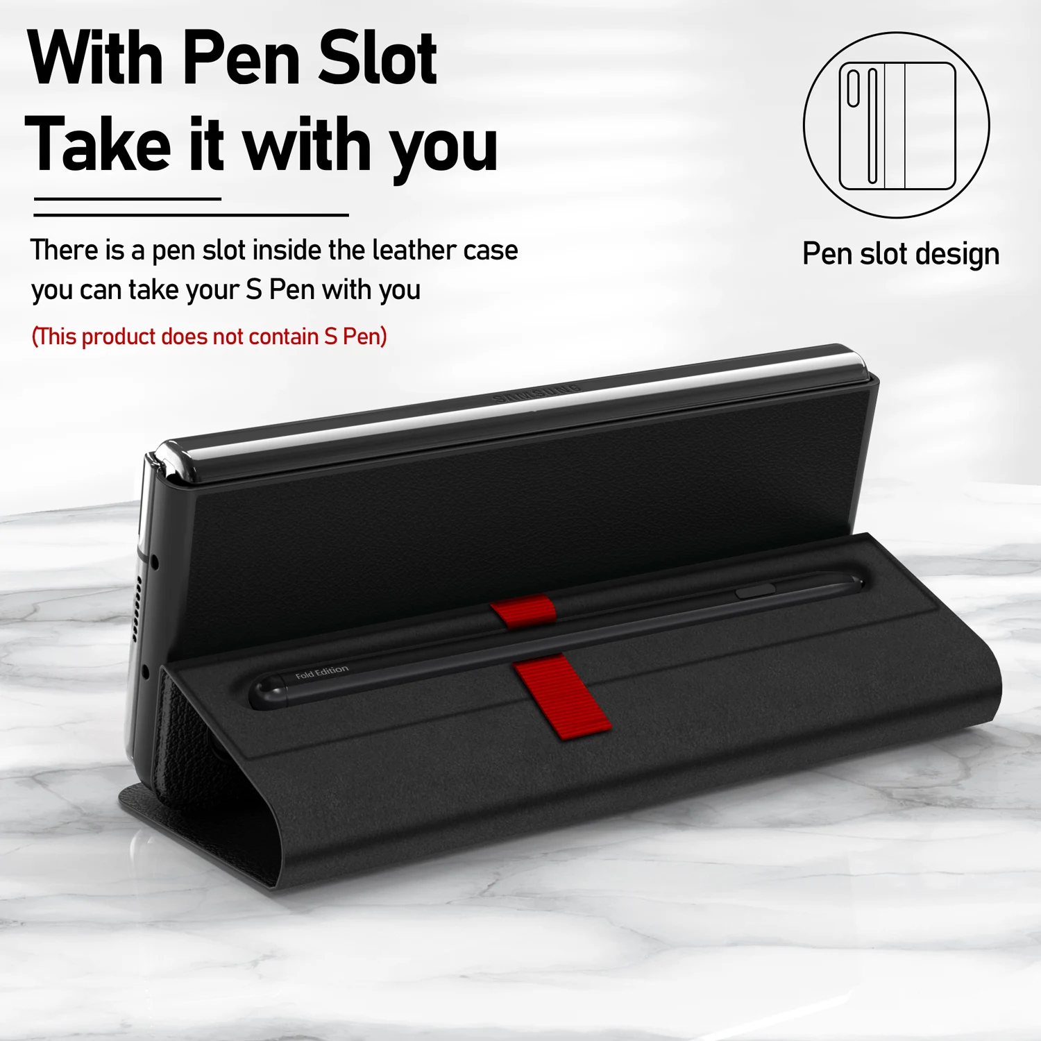 Funda plegable de cuero para Samsung Galaxy Z, carcasa de lujo con ranura para bol&iacute;grafo, Compatible con S Pen Edition, carcasa con soporte para Fold3 F9260-2