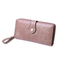 hot sale women clutch pu leather wallet female long wallet women zipper purse strap coin money bag purse for cell phone