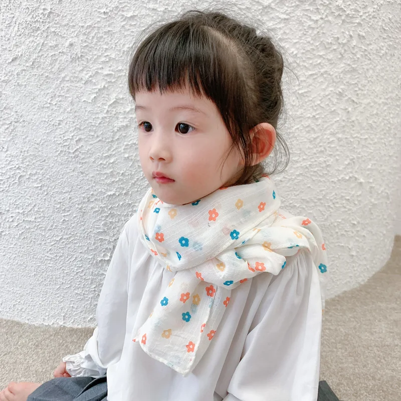 

Korean Cartoon Cotton Baby Bib Spring Autumn Cute Flowers Thin Section Boys girls linen windproof Warm Snood Neckerchief N10