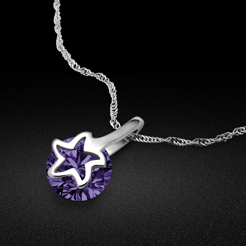 

New Women's 925 sterling silver Necklace Temperament Noble purple cubic zircon pendant clavicle Chain Collar Charm Jewelry
