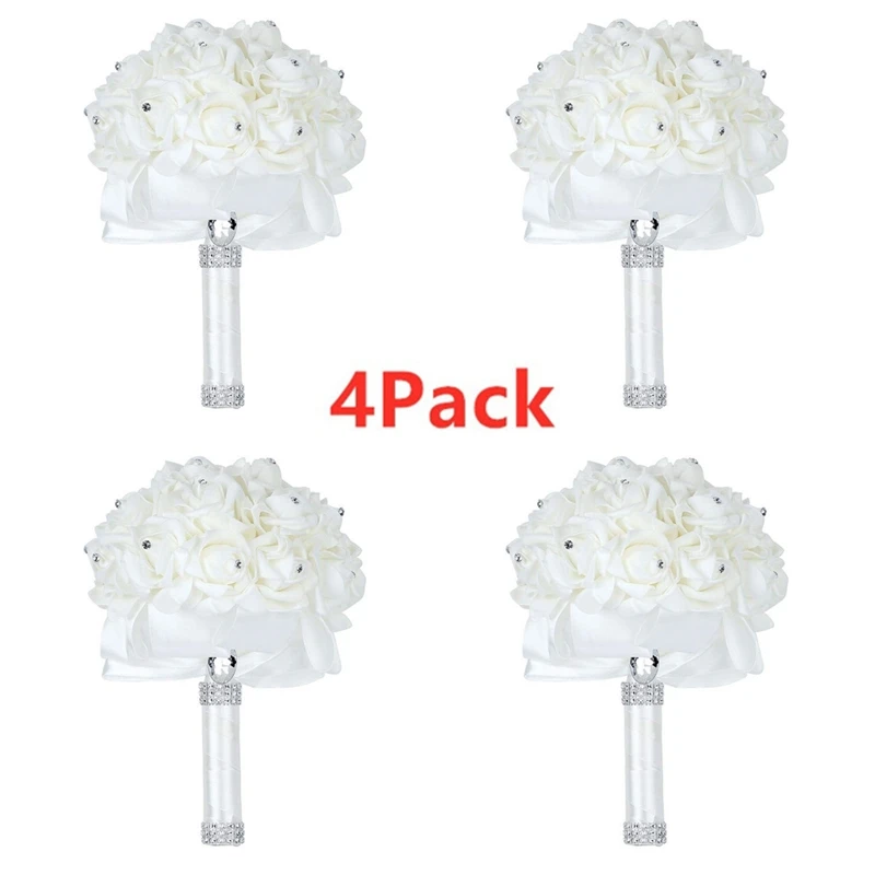 

Свадебный букет подружки невесты, 4 упаковки, шелковая лента со стразами и жемчугом, искусственные розы