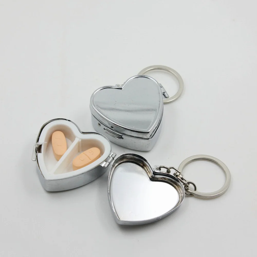 

1PC Heart Shape Pill Box Metal 2 Slots Medicine Organizer Container Vitamin Box for Travel Outdoors
