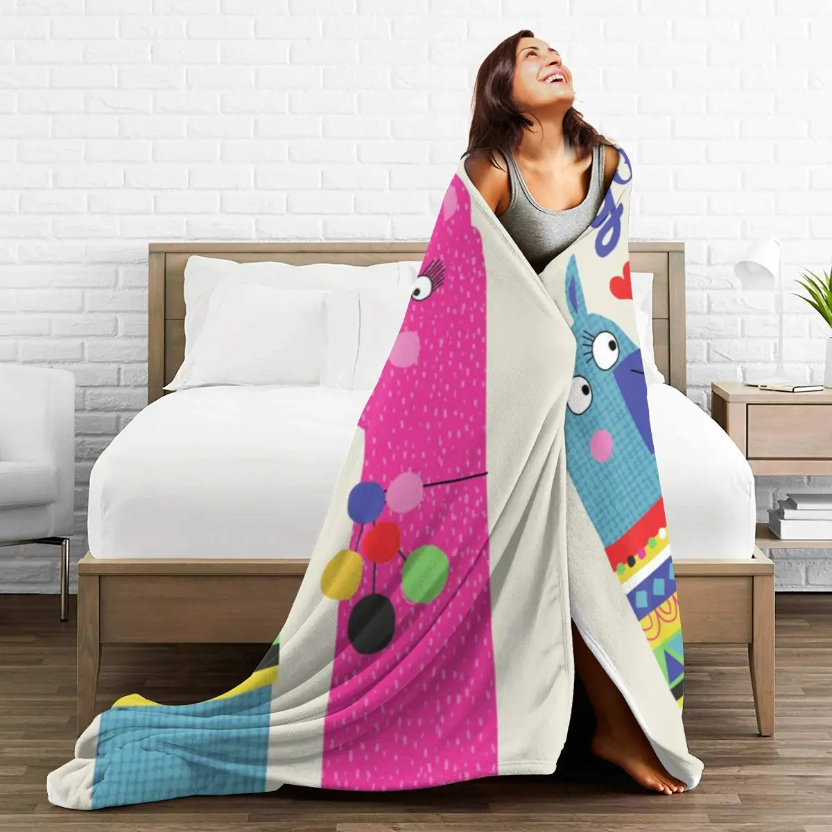 

alpaca flannel Family Blanket for Kids Cartoon Microfiber Plush Sherpa Throw Blanket on Bed Sofa Bedding throw blanket