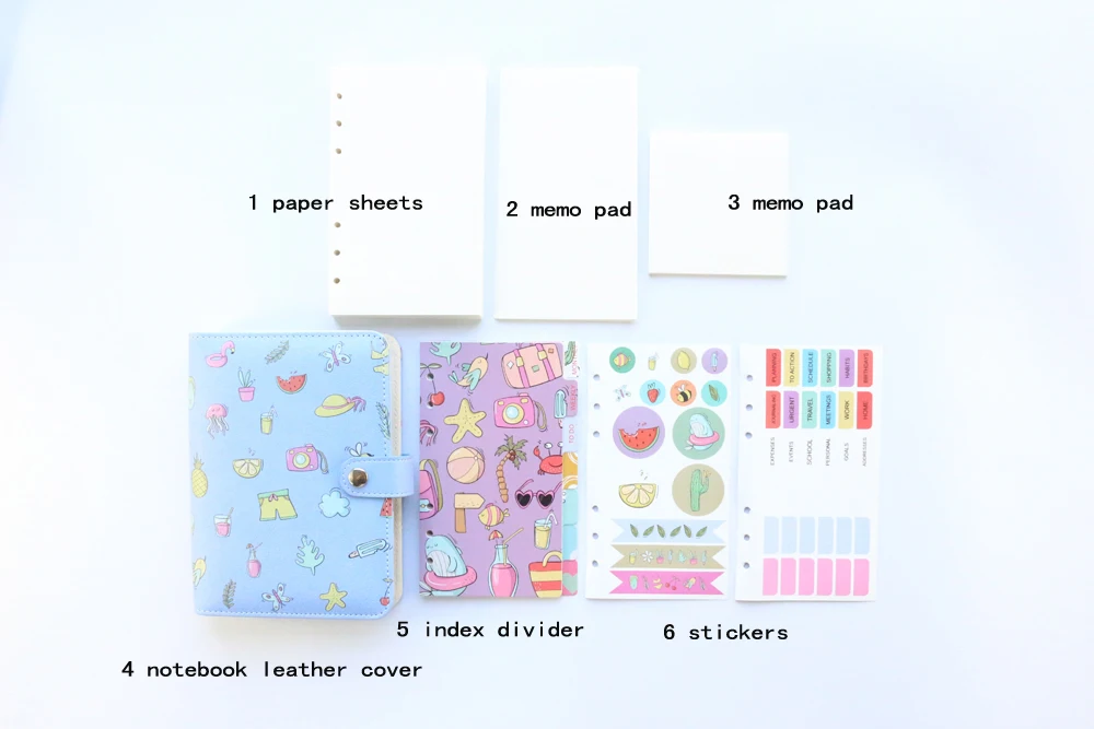 Domikee cute leather hardcover 6 rings binder planner agenda organizer office school refillable spiral notebooks stationery A5A6