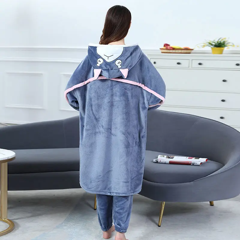 Pajamas Women's Autumn and Winter Thickened Coral Velvet Robe Long Two-piece Suit Can Be Worn Outside Facecloth Home Wear Winter