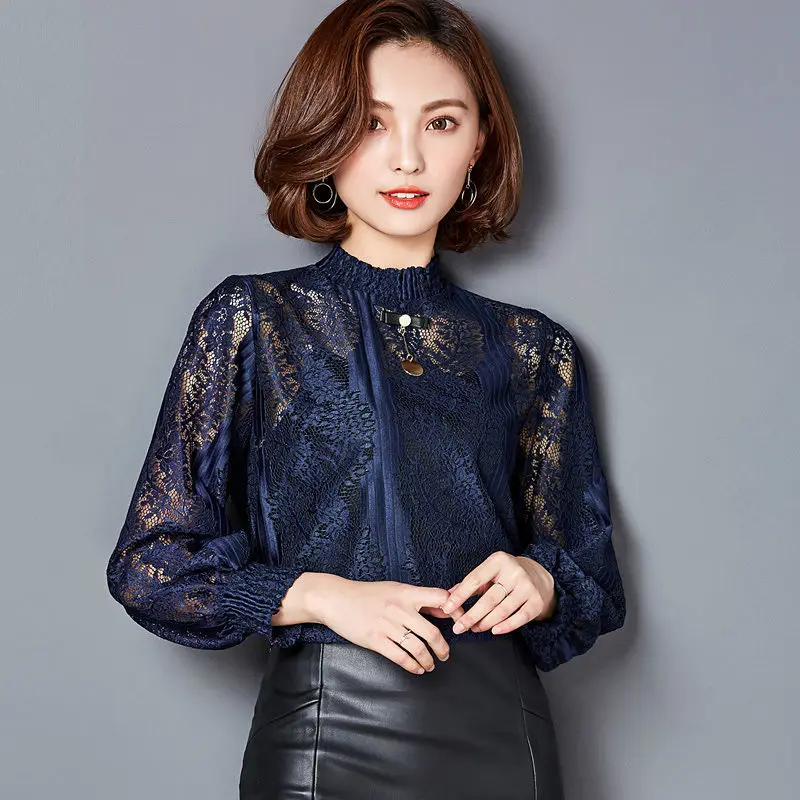 Для женщин кружева выдалбливают Блузка со свободным низом рубашка Демисезонный