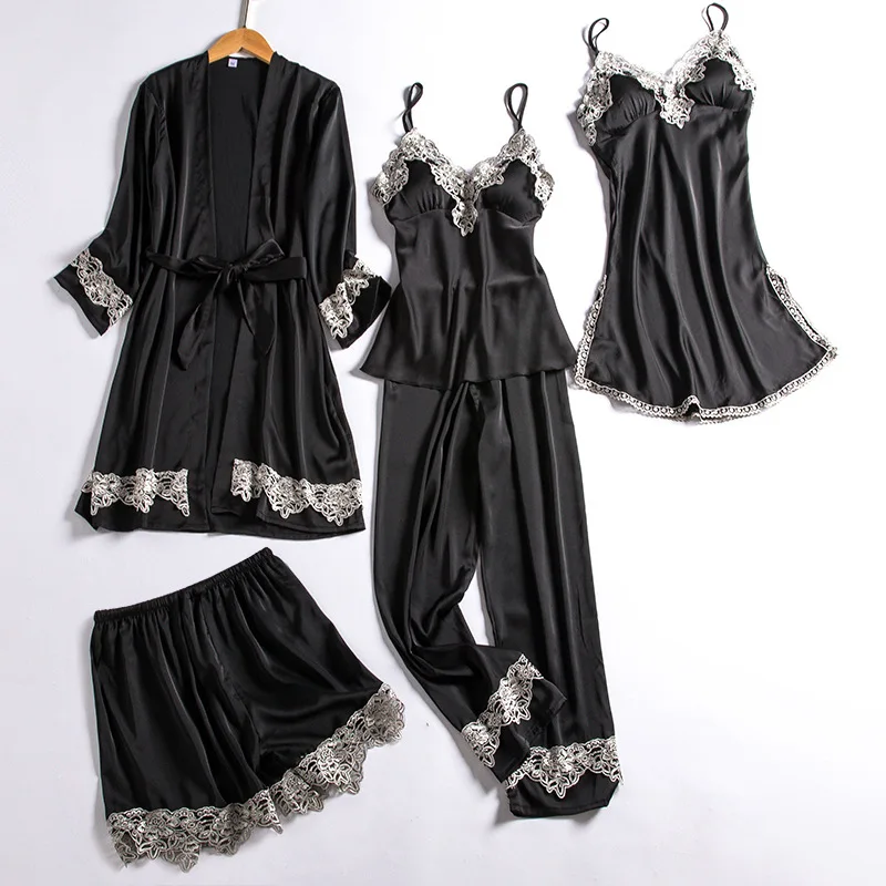 

Women Kimono Bathrobe Gown Sleepwear Satin Pajamas Suit Nightwear Sexy Casual Lace Nighty&Robe Set Nightgown Home Clothes