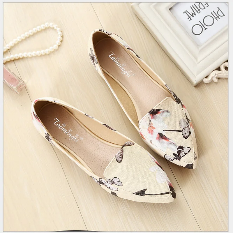 Manufacturers selling national printed fashion women's white shoes pointed ms low with non-slip shoes casual shoes size 34-43
