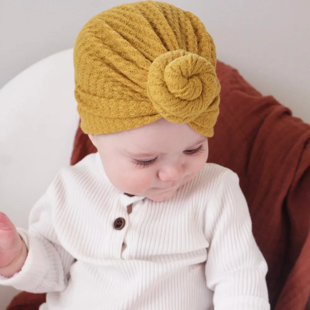 

Solid Lovely Knit Knot Turban Hats for Baby Boys Girls Beanies Waffle Soft Elastic Caps Bonnet Newborn Toddler 0-3T Headwraps