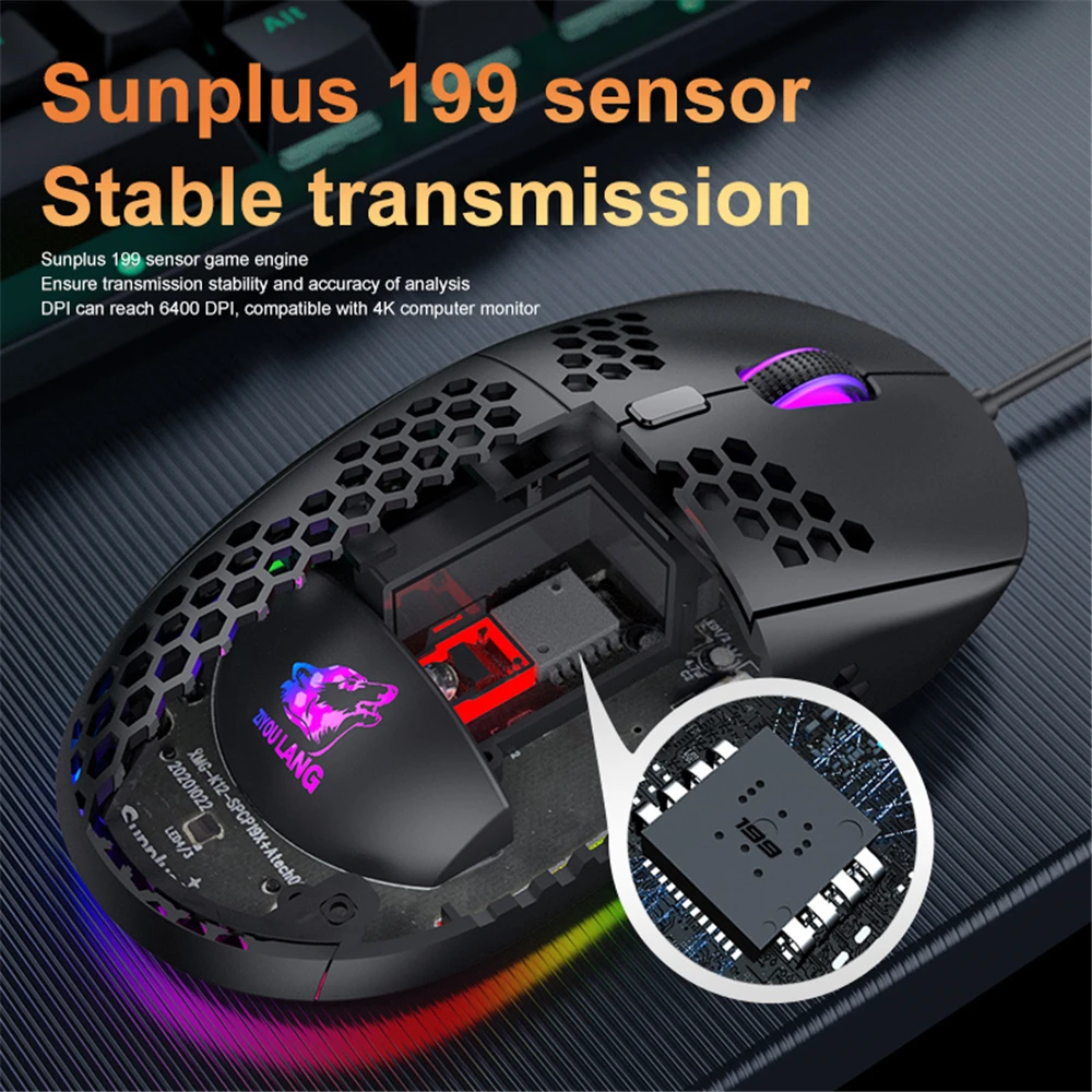 

M8 RGB Usb Wired Gaming Mouse with Lightweight Honeycomb Shell 7 Buttons12000 DPI 6 Gears Adjustable Optical PC Computer Mice