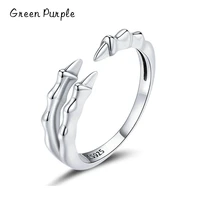 green purple dark claw open ring genuine 925 sterling silver vintage finger ring for women party wedding jewelry accessories