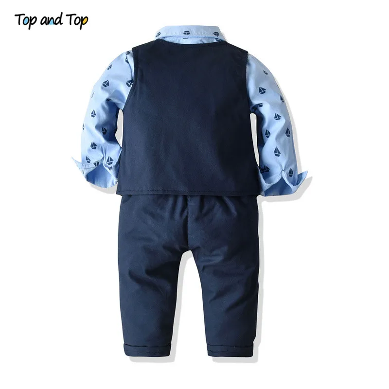 Комплект одежды для мальчиков из трех предметов кофта с длинным рукавом жилет и