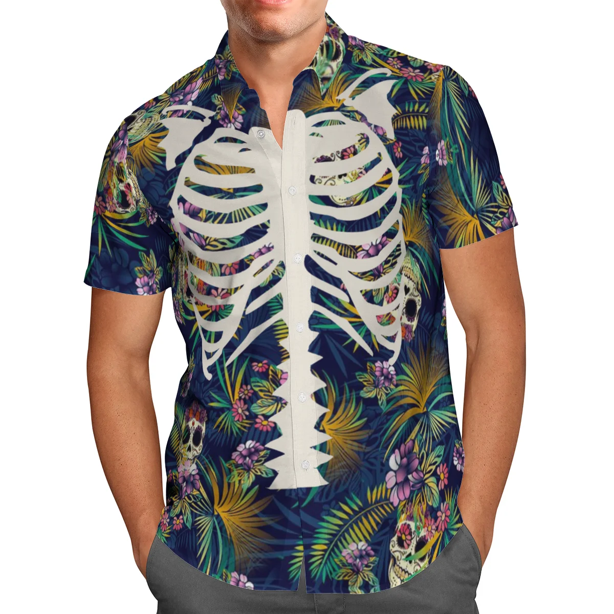 

Skull 3D Print Beach Hawaiian 2021 Summer Skeleton Shirt Short Sleeve Shirt Streetwear Oversized 5XL Camisa Social Chemise Homme