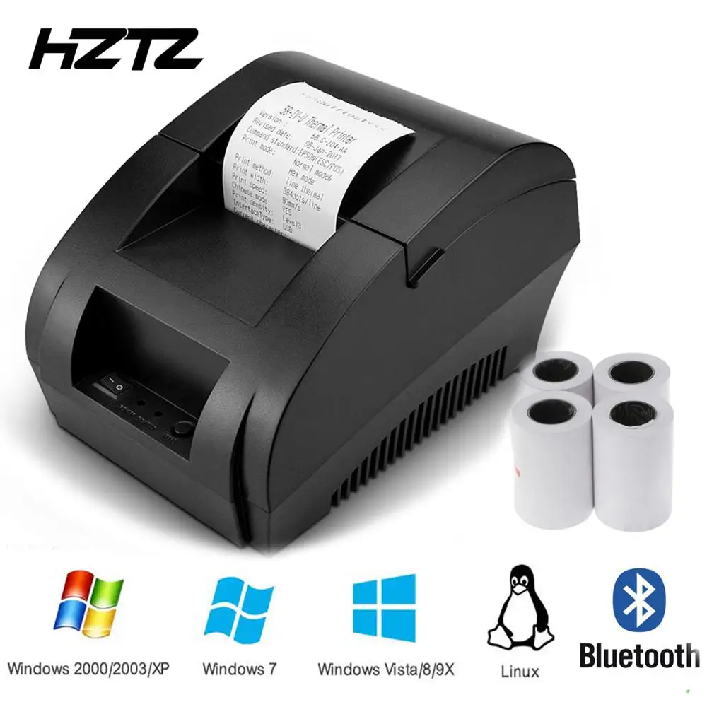 Термопринтер Bluetooth 58 мм, Pos-принтер для чеков с Bluetooth, USB-порт для Мобильный телефон и Windows, Поддержка порта для кассовых ящиков