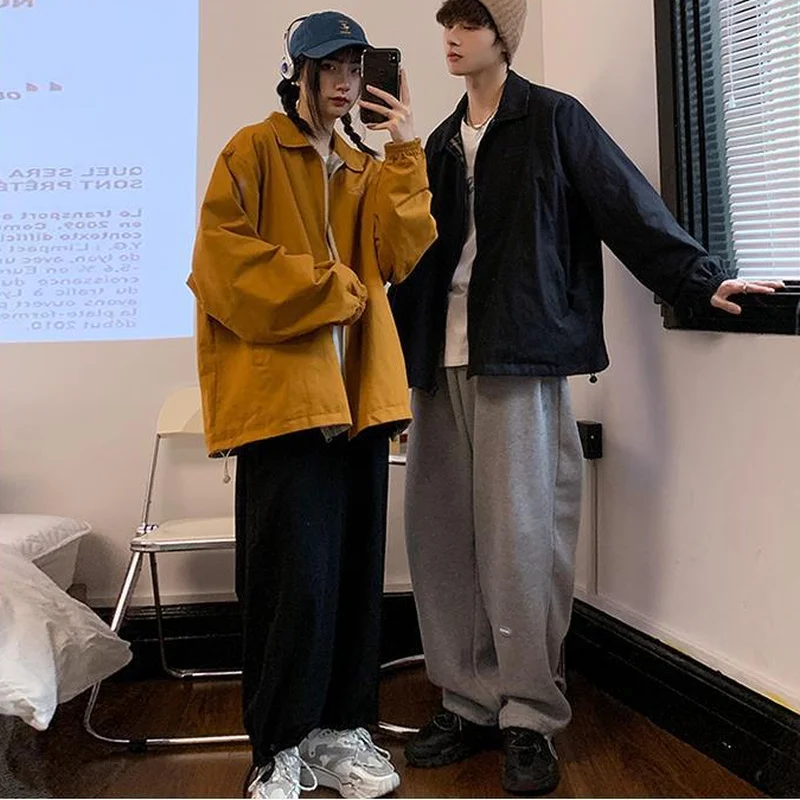

Basic Jackets Women Plaid Harajuku Couples Reversible Vintage Preppy Style Students Loose Ulzzang Version Casual Female Coats